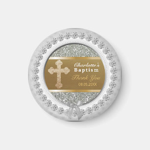 Aimant Merci Baptême bébé Keepsaké Gold Cross Argent