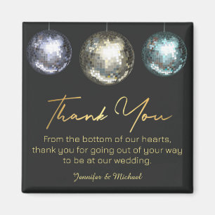 Aimant merci boules de disco noires mariage doré