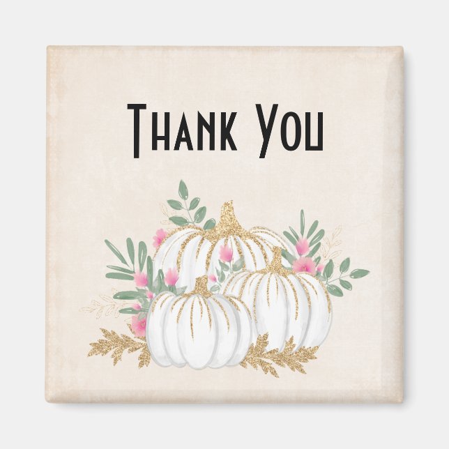 Aimant Merci d'aquarelle Citrouille blanc et or (Devant)