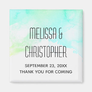 Aimant Merci d'aquarelle vert et bleu Abstrait moderne