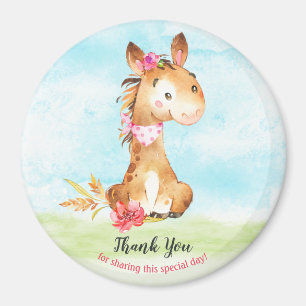 Aimant Merci de ferme Baby shower de cheval fille aquarel