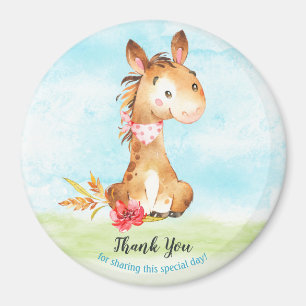 Aimant Merci de ferme Baby shower de chevaux Watercolor