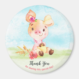 Aimant Merci de ferme de Baby shower d'aquarelle fille pi