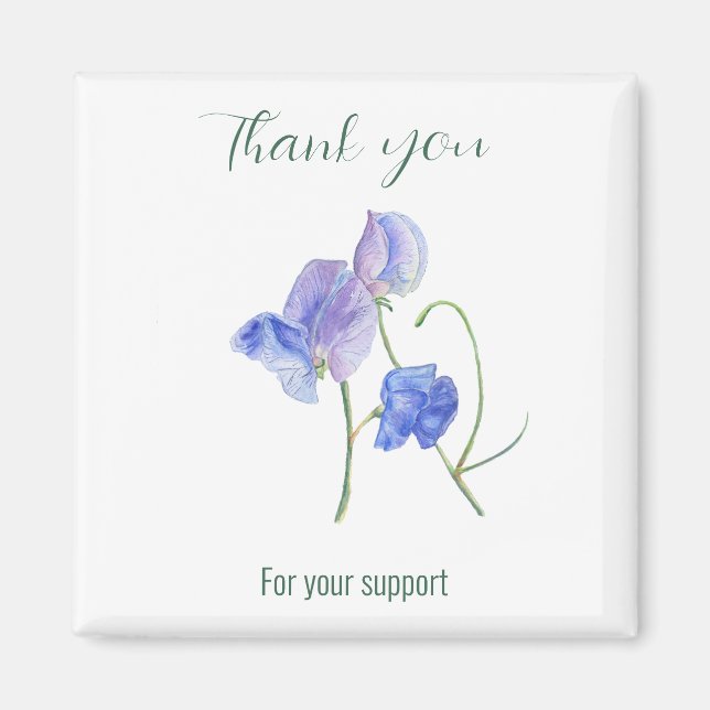 Aimant Merci de fleurs de pois doux bleu pour votre suppo (Devant)