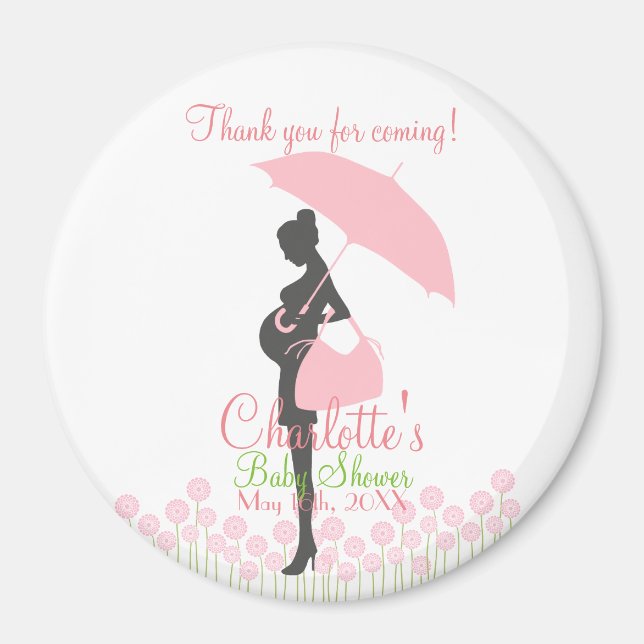 Aimant Merci D'Être Venu ! Baby shower en silhouette rose (Devant)