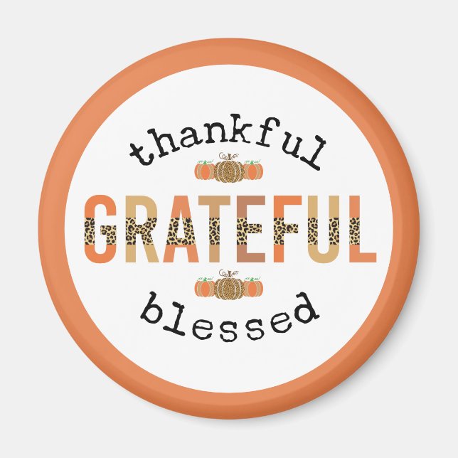 Aimant Merci Grateful Blessé mignon automne Thanksgiving (Devant)