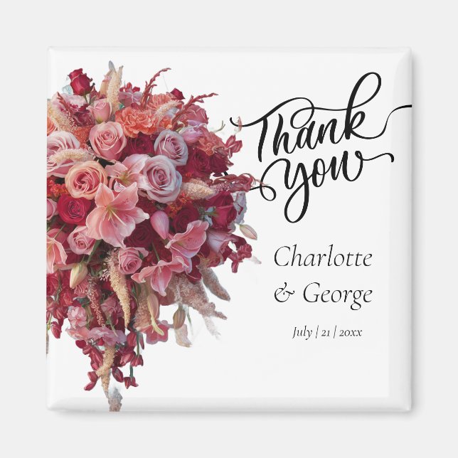 Aimant Merci Mariage Bouquet Fleur Mariage Faveur (Devant)