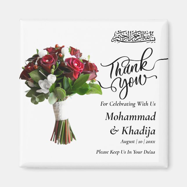 Aimant Merci Mariage Bouquet Flower Nikah Walima (Devant)
