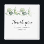Aimant Merci Mariage d'aquarelle de l'Eucalyptus botaniqu<br><div class="desc">Pour tous ceux qui sont venus célébrer votre journée spéciale avec vous, cet élégant carte de remerciements botanique géométrique à fleurs avec des feuilles eucalyptus parfait quand vous voulez dire merci et laisser une mémoire durable. Modifiez facilement les détails sur le devant et le message personnalisé au verso en cliquant...</div>