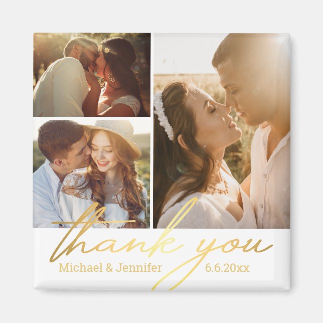 Aimant merci or calligraphie mariage 3 photos collage (Devant)