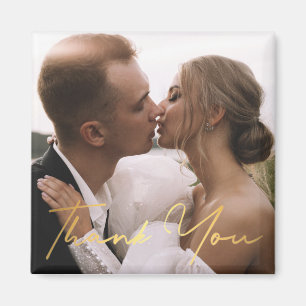 Aimant merci, photo de mariage à l'écriture dorée tendanc