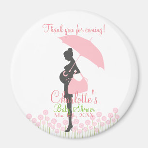 Aimant Merci pour venir ! Baby shower rose de silhouette