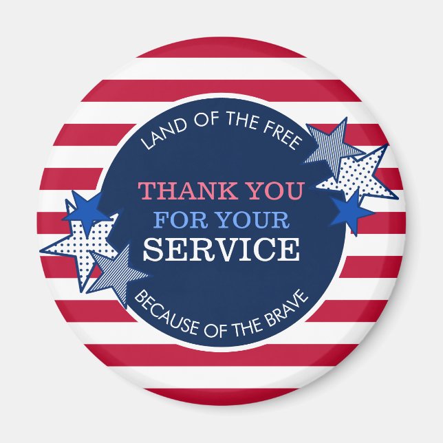 Aimant Merci pour vos vétérans de service Stars Stripes (Devant)