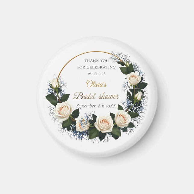 Aimant Merci Roses blanches et Bleu Bébé (Devant)