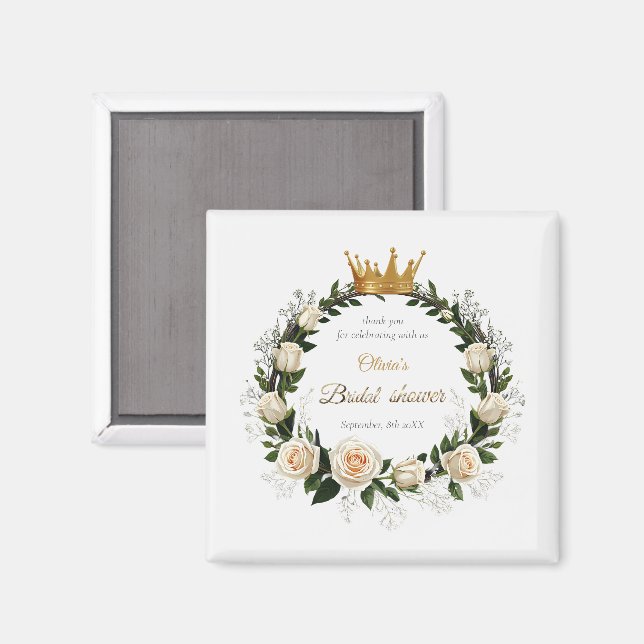Aimant Merci Roses Blanches & Gypsophile  (Recto/Verso)