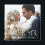 Aimant merci white tendance typographie photo mariage<br><div class="desc">élégant merci blanc tendance typographie mariage photo aimant</div>