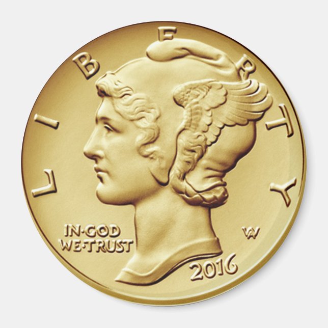 Aimant Mercury Dime Centennial Gold Coin Image ~ (Devant)
