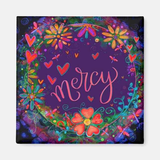 Aimant Mercy Purple Amusant Floral Inspirationnel Motivan (Devant)