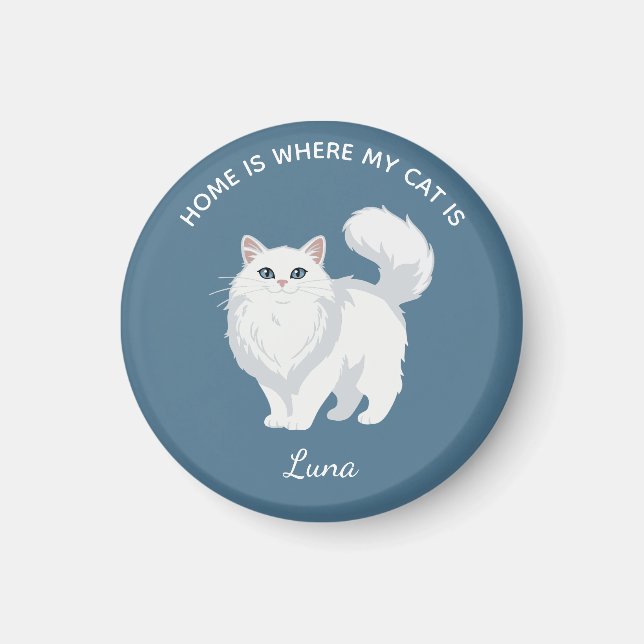 Aimant Mère de chat blanc aux cheveux longs personnalisée (Devant)