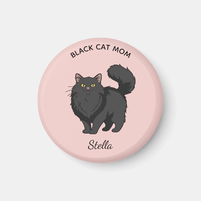 Aimant Mère de chat noir aux cheveux longs personnalisée (Devant)