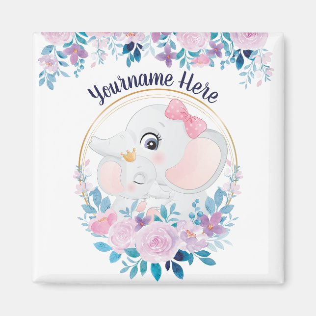 Aimant Mère et bébé Eléphant rose Fleur Flush Wreath (Devant)