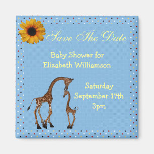 Aimant Mère et bébé Girafe Bleu Sauvez le Baby shower 