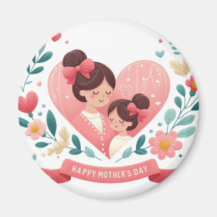 Aimant Mère et Fille Fleur en forme de cœur - Bonne fête 