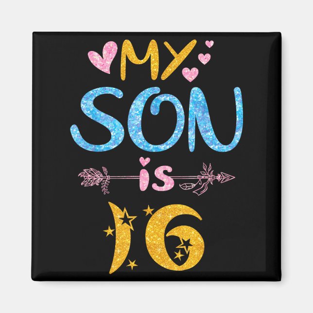 Aimant Mère père maman papa joyeux anniversaire fils a 16 (Devant)