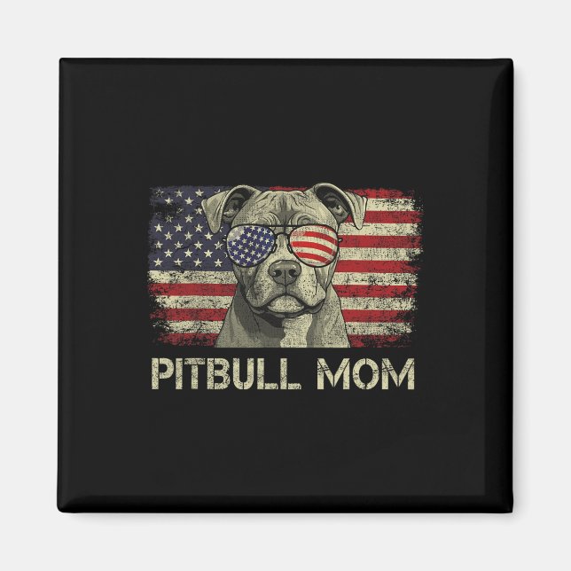 Aimant Mère Pitbull Amoureux de chiens Drapeau américain  (Devant)