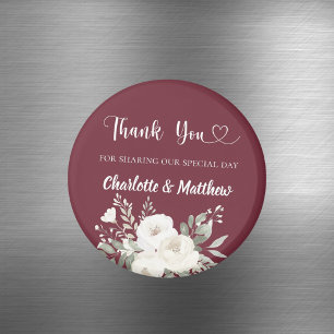 Aimant Merlot bordeaux florales blanches merci mariage