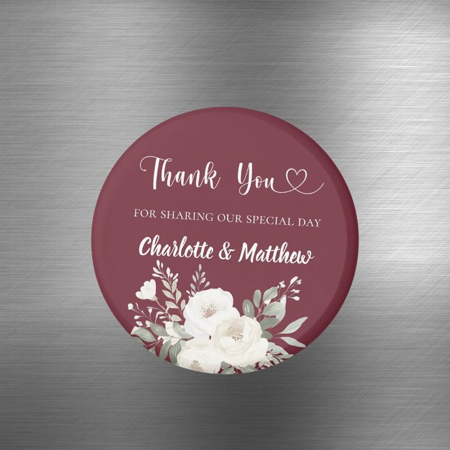 Aimant Merlot bordeaux florales blanches merci mariage (Créateur téléchargé)
