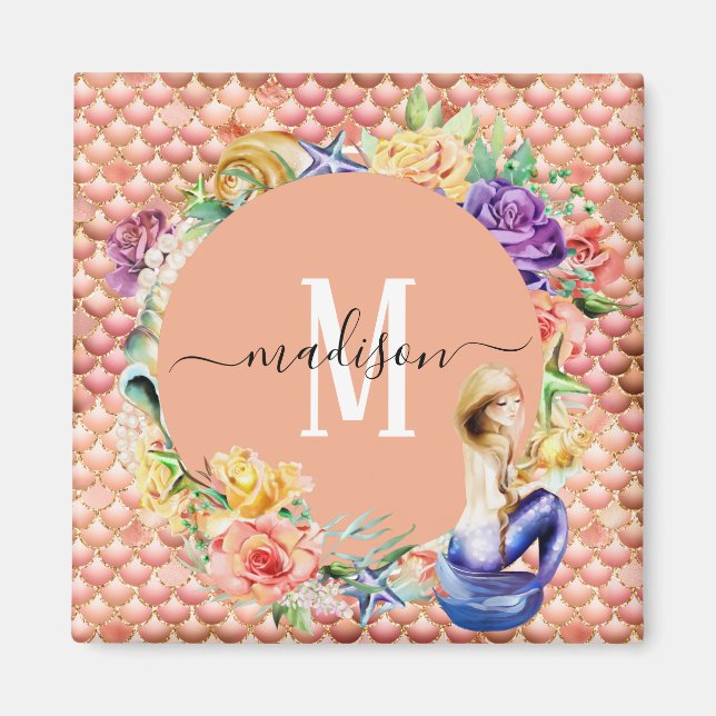 Aimant Mermaid Pailleté Or Rose Monogrammé Éclat (Devant)