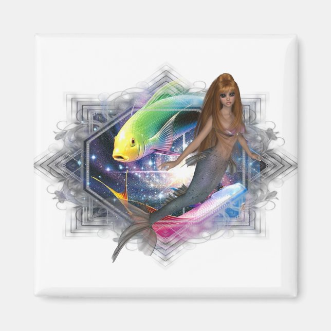Aimant Mermaid with Colorful Fish Background (Devant)