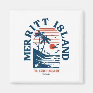 Aimant Merritt Island Floride Rétro Surfeur Plage Vintage