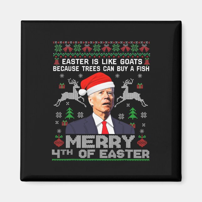 Aimant Merry 4th Of Easter Fun Biden Ugly Christmas Men  (Devant)
