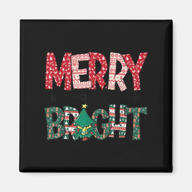 Aimant Merry And Bright Holiday Christmas Family  (Devant)