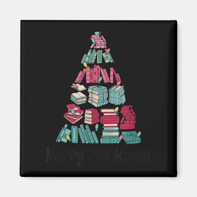 Aimant Merry Bookmas Books Ne Tree Funny Reading Lover Ch (Devant)