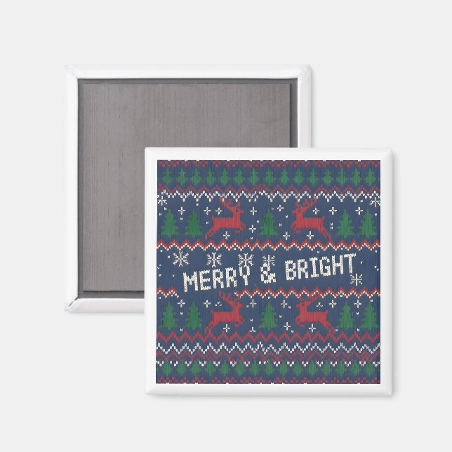 Aimant Merry & Bright Ugly Christmas Sweater (Recto/Verso)