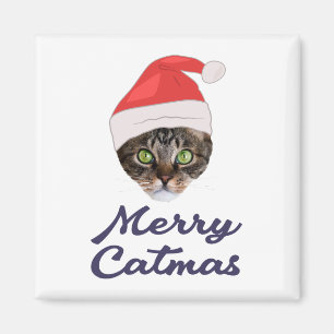 Aimant Merry Catmas, Noël Chat Santa hat Invitation