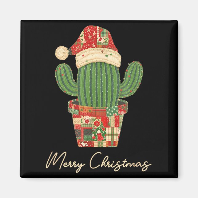 Aimant Merry Christmas Cactus Patchwork Quilt  (Devant)
