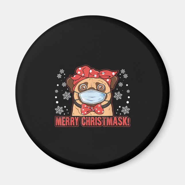 Aimant Merry Christmas Cute Pug Dog Breed Furry (Devant)