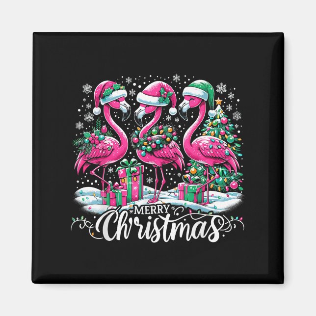 Aimant Merry Christmas Hat Santa Flamingo Light Christmas (Devant)