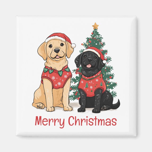 Aimant Merry Christmas Labrador Retriever Dogs (Devant)