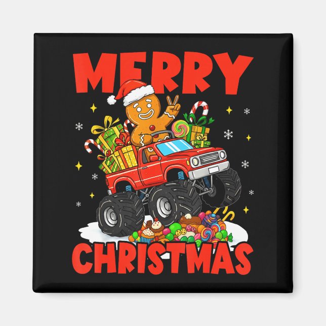 Aimant Merry Christmas Monster Truck Funny Gingerbread Me (Devant)