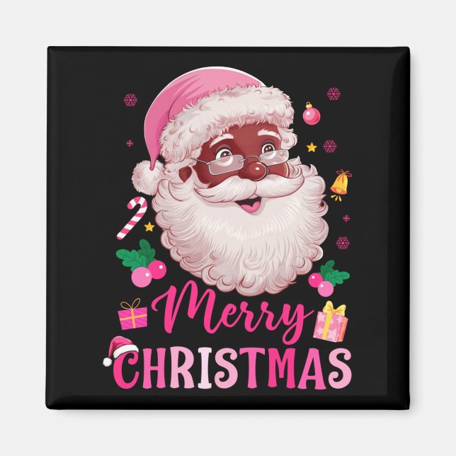 Aimant Merry Christmas Santa Claus Black Afro African Ame (Devant)