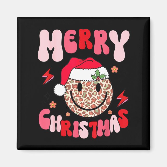 Aimant Merry Christmas Smile Face Santa Claus Hat Groovy  (Devant)