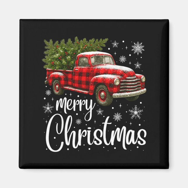 Aimant Merry Christmas Truck Buffalo Plaid Xmas Tree Men  (Devant)