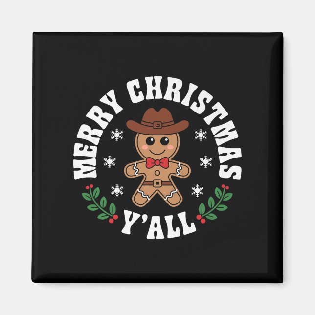 Aimant Merry Christmas Yall Gingerbread Cowboy Howdy West (Devant)