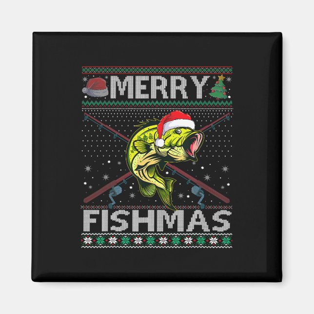Aimant Merry Fishmas By Fish Fishing Christmas Ugly Swea (Devant)