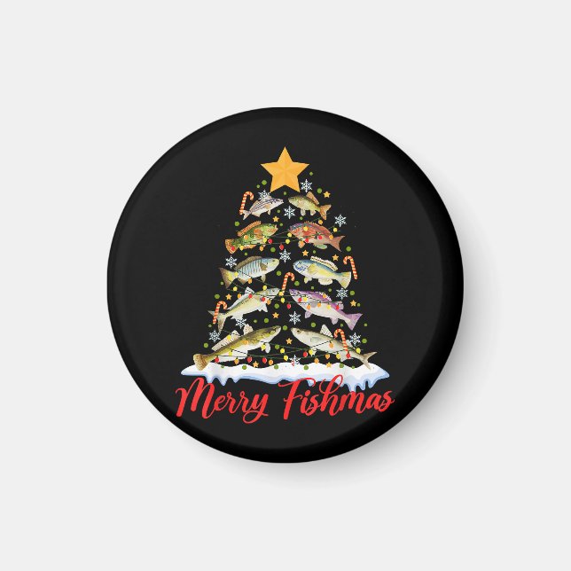 Aimant Merry Fishmas Funky Christmas Tree Lights Fish Fis (Devant)